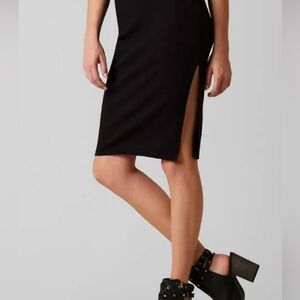 Free People Black Jersey Knit Midi Pencil Skirt with Side Slit